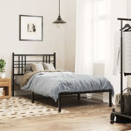 Metal Bedframe with Headboard Black 90x190cm