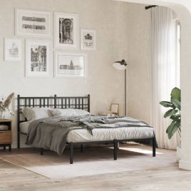 Metal Bedframe with Headboard Black 120x190cm