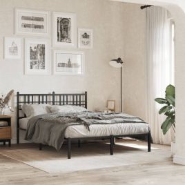 Metal Bedframe with Headboard Black 135x190cm
