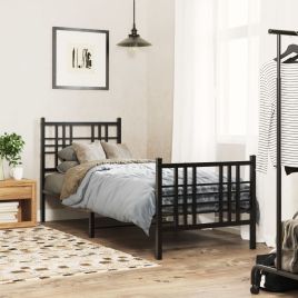 Metal Bedframe with Footboard Black 80x200cm