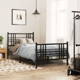 Metal Bedframe with Footboard Black 107x203cm