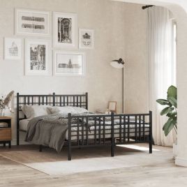 Metal Bedframe with Footboard Black 120x200cm