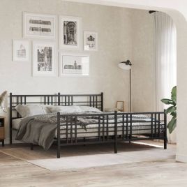 Metal Bedframe with Footboard Black 183x213cm