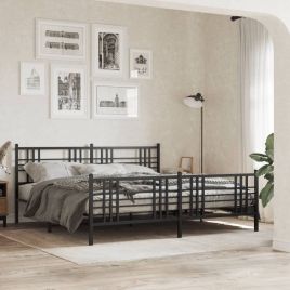 Metal Bedframe with Footboard Black 200x200cm