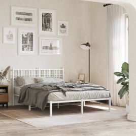 Metal Bedframe with Headboard White 140x190cm