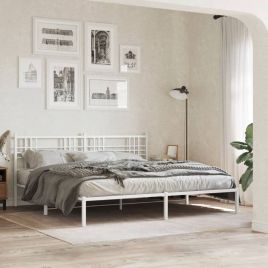 Metal Bedframe with Headboard White 183x213cm