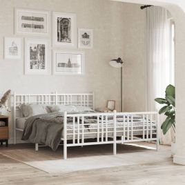 Metal Bedframe with Footboard White 150x200cm