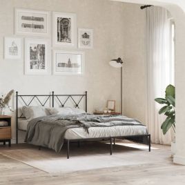 Metal Bedframe with Headboard Black 140x190cm