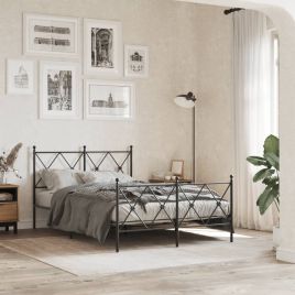 Metal Bedframe with Footboard Black 120x190cm