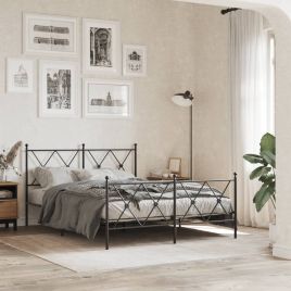 Metal Bedframe with Footboard Black 140x200cm