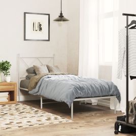 Metal Bedframe with Headboard White 75x190cm