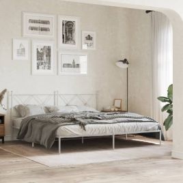 Metal Bedframe with Headboard White 180x200cm