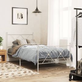 Metal Bedframe with Footboard White 90x190cm
