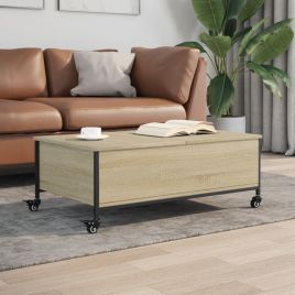 Coffee Table withÂ Wheels Sonoma Oak 91x55x34 cm EngineeredÂ Wood