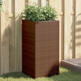Garden Planter Brown 40x40x80 cm Poly Rattan