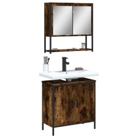 2 Piece Bathroom Furniture Set Smoked Oak Engineered Wood - vid-3214662