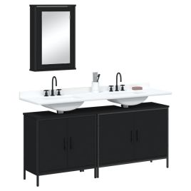 3 Piece Bathroom Furniture Set Black Engineered Wood - vid-3214790