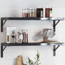 Shelf Brackets 4 Pieces 23.5x2.5x15.5 cm Black Stainless Steel