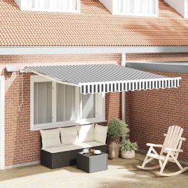 Manual Retractable Awning with LED Anthracite&White 300x250 cm