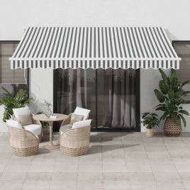 WIBAY Manual Retractable Awning with LED Anthracite and 400x350 cm - White