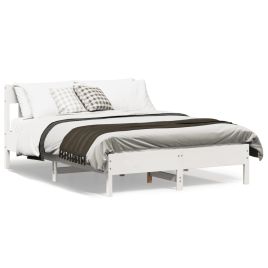 Bed Frame with Headboard White 140x190 cm Solid Wood Pine