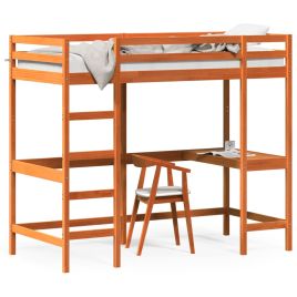 Loft Bed with Desk Wax Brown 90x190 cm Solid Wood Pine