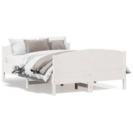 Bed Frame with Headboard White 140x190 cm Solid Wood Pine