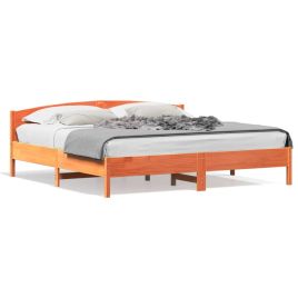 Bed Frame with Headboard Wax Brown 180x200 cm Super King Solid Wood Pine