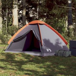 Camping Tent Dome 2-Person Grey and Orange Waterproof - vid-94761