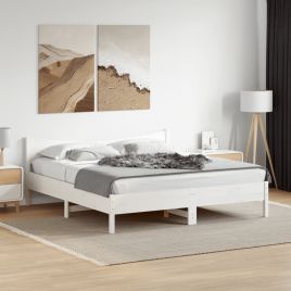 Bedframe White 200x200cm Solid Wood Pine