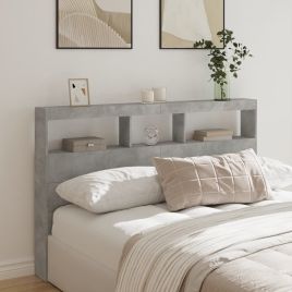 Headboard Cabinet with LED Concrete Grey 160x17x102 cm