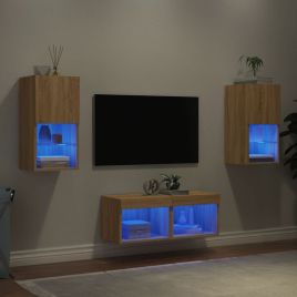 4 Piece TV Wall Cabinets with LED Lights Sonoma Oak