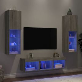 5 Piece TV Wall Units with LED Grey Sonoma Engineered Wood