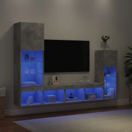 4 Piece TV Wall Units with LED Concrete Grey Engineered Wood