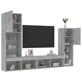4 Piece TV Wall Units with LED Concrete Grey Engineered Wood