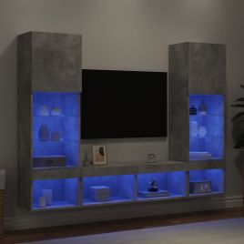 5 Piece TV Wall Units with LED Concrete Grey Engineered Wood