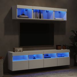 5 Piece TV Wall Units with LED White Engineered Wood