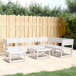 7 Piece Garden Lounge Set White Solid Wood Pine
