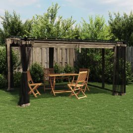 GRLOFT Gazebo with Mesh Walls Taupe 4x3 m Steel