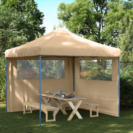 Foldable Party Tent Pop-Up with 2 Sidewalls Beige - vid-4004921