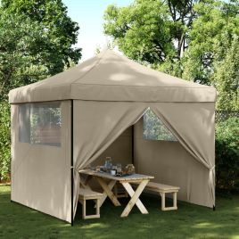 Foldable Party Tent Pop-Up with 4 Sidewalls Taupe - vid-4004930