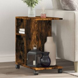 Side Table with Wheels Smoked Oak 50x30x55 cm Engineered Wood