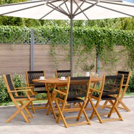 Folding Garden Chairs 6 pcs Black Solid Wood Acacia - vid-3214566