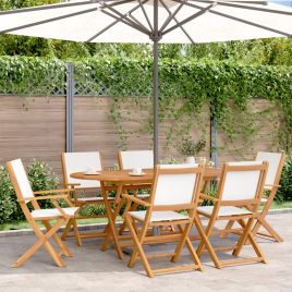 Folding Garden Chairs 6 pcs Cream White Fabric and Solid Wood - vid-3214575