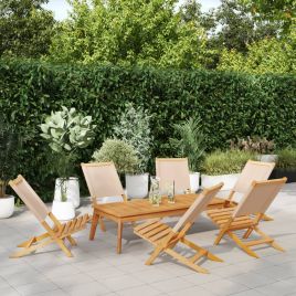 Folding Garden Chairs 6 pcs Beige Fabric and Solid Wood - vid-3214647