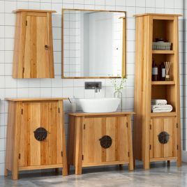 4 Piece Bathroom Furniture Set Solid Wood Pine - vid-3223454