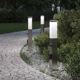TONGLEN Bollard Lights with Sensor and Outlet 3 pcs 50 cm Stainless IP44 Steel