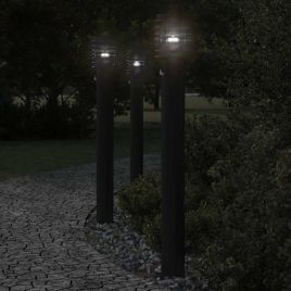 BAPARK Outdoor Floor Lamps with Sensors 3pcs 110cm Stainless Steel - Black