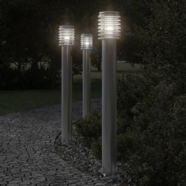 BAPARK Outdoor Floor Lamps with Outlet 3pcs 110cm Stainless Steel - Silver