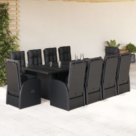 CLOFT 11 Piece Garden Dining Set with Cushions Poly Rattan - Black